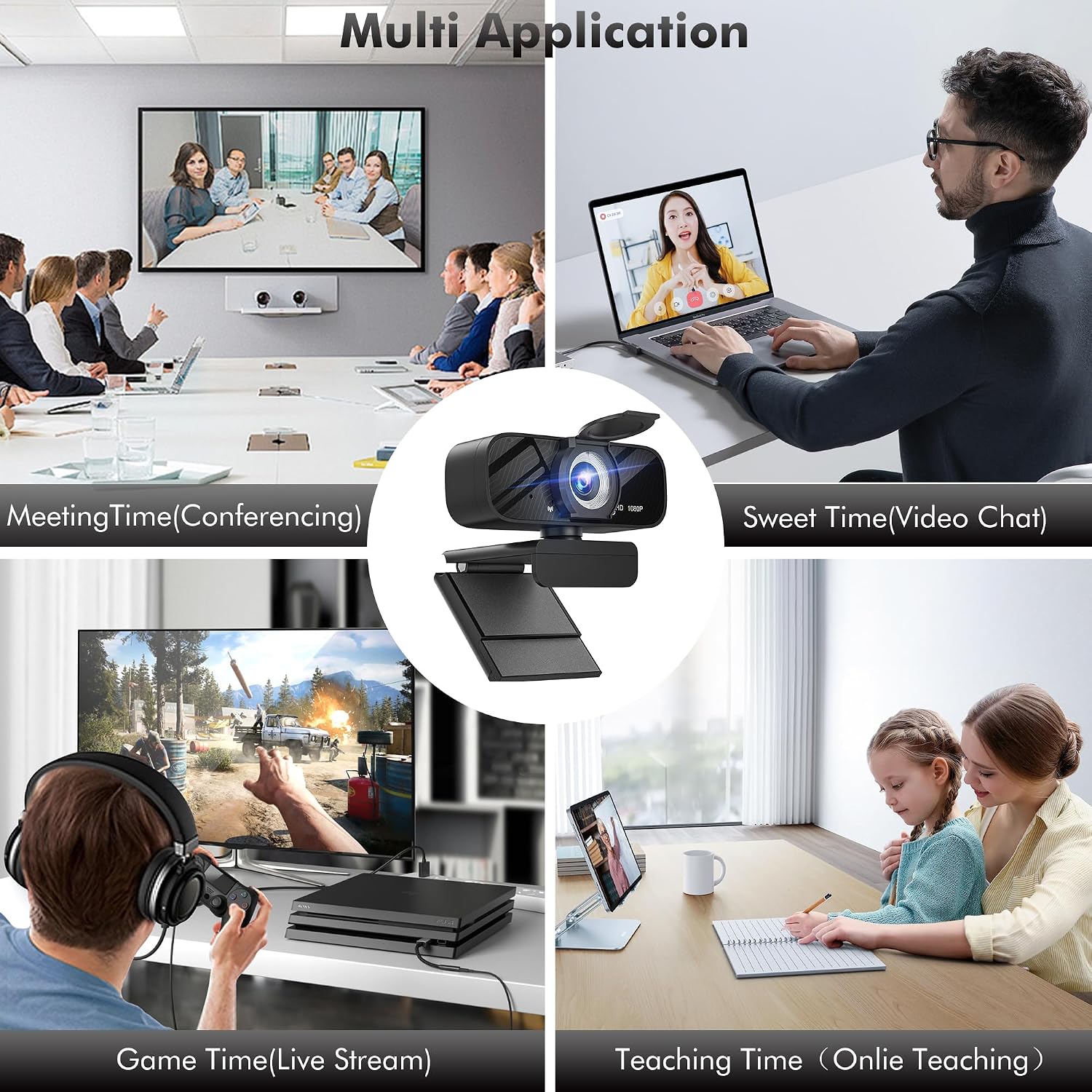 Full HD Webcam with Built-in Microphone and Rotatable Tripod, 1080P Video and Wide Angle Camera, Privacy Cover, for Desktop PC or Laptop Computer - Image 6