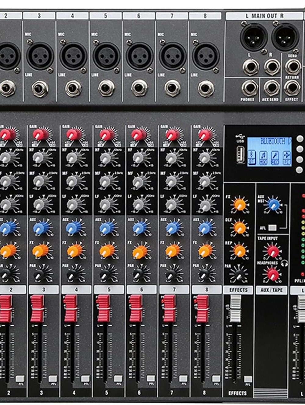8 Channel Professional Audio Mixer Console Sound Board with 48V Phantom Power,USB Audio Interface for Live Show,Streaming Recording Music Stage Karaoke