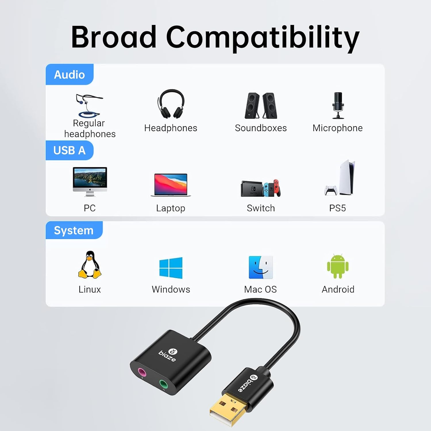 USB Audio Adapter USB Sound Card for PC/Computer/Laptops/PS5/PS4 - Image 3